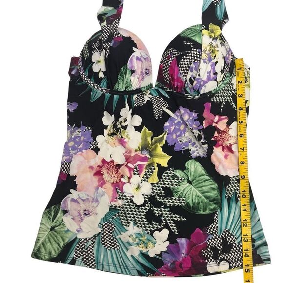 Hapari Womens Floral Halter Sweetheart Neck Backless Tankini Top Swimwear Medium - Picture 10 of 15